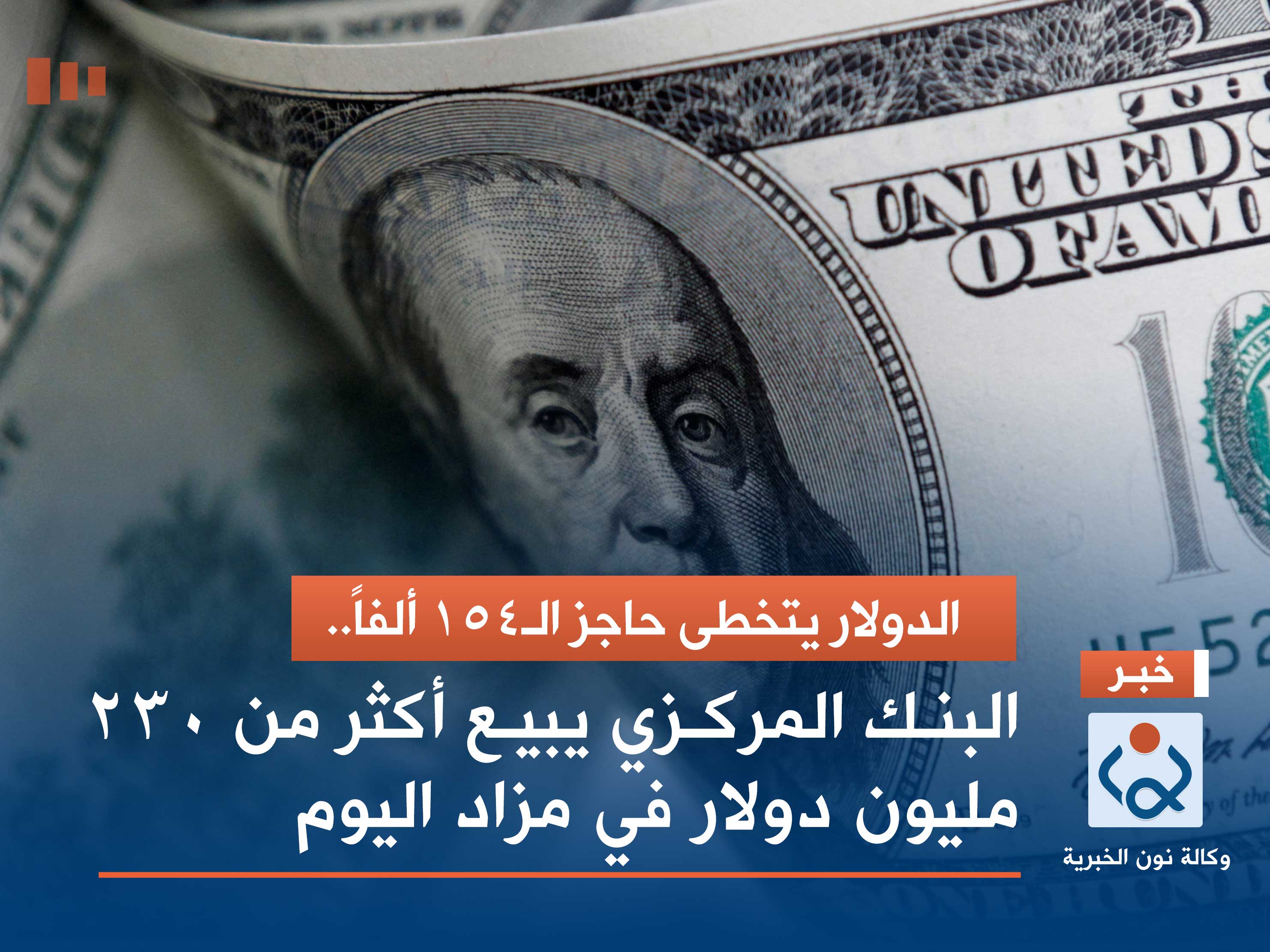 الدولار يتخطى حاجز الـ154 ألفاً.. البنك المركزي يبيع أكثر من 230 مليون دولار في مزاد اليوم