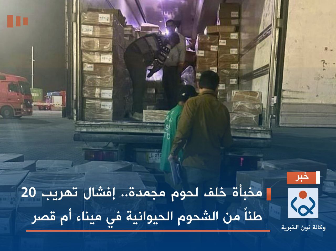 مخبأة خلف لحوم مجمدة.. إفشال تهريب 20 طناً من الشحوم الحيوانية في ميناء أم قصر