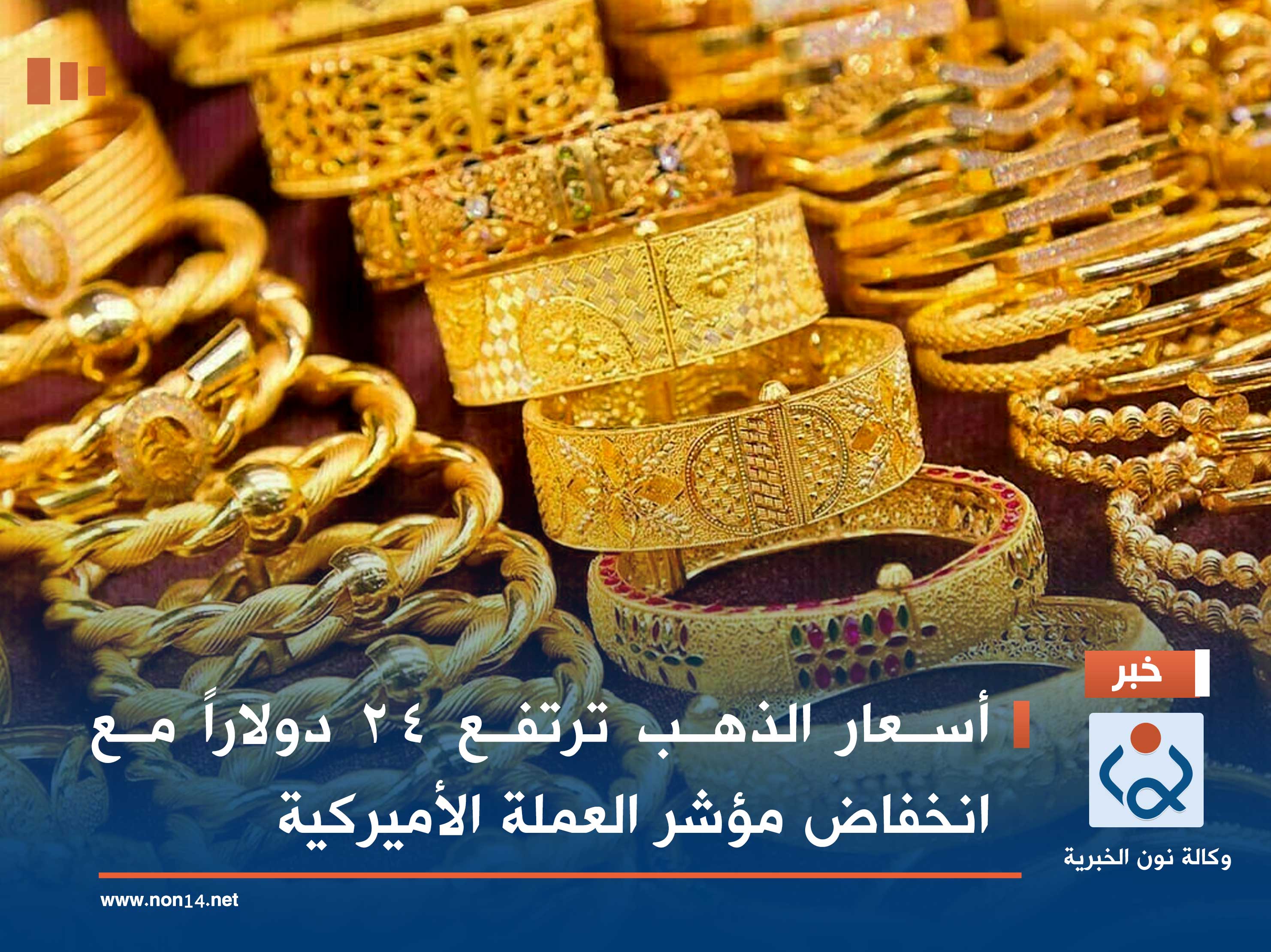 أسعار الذهب ترتفع 24 دولاراً مع انخفاض مؤشر العملة الأميركية