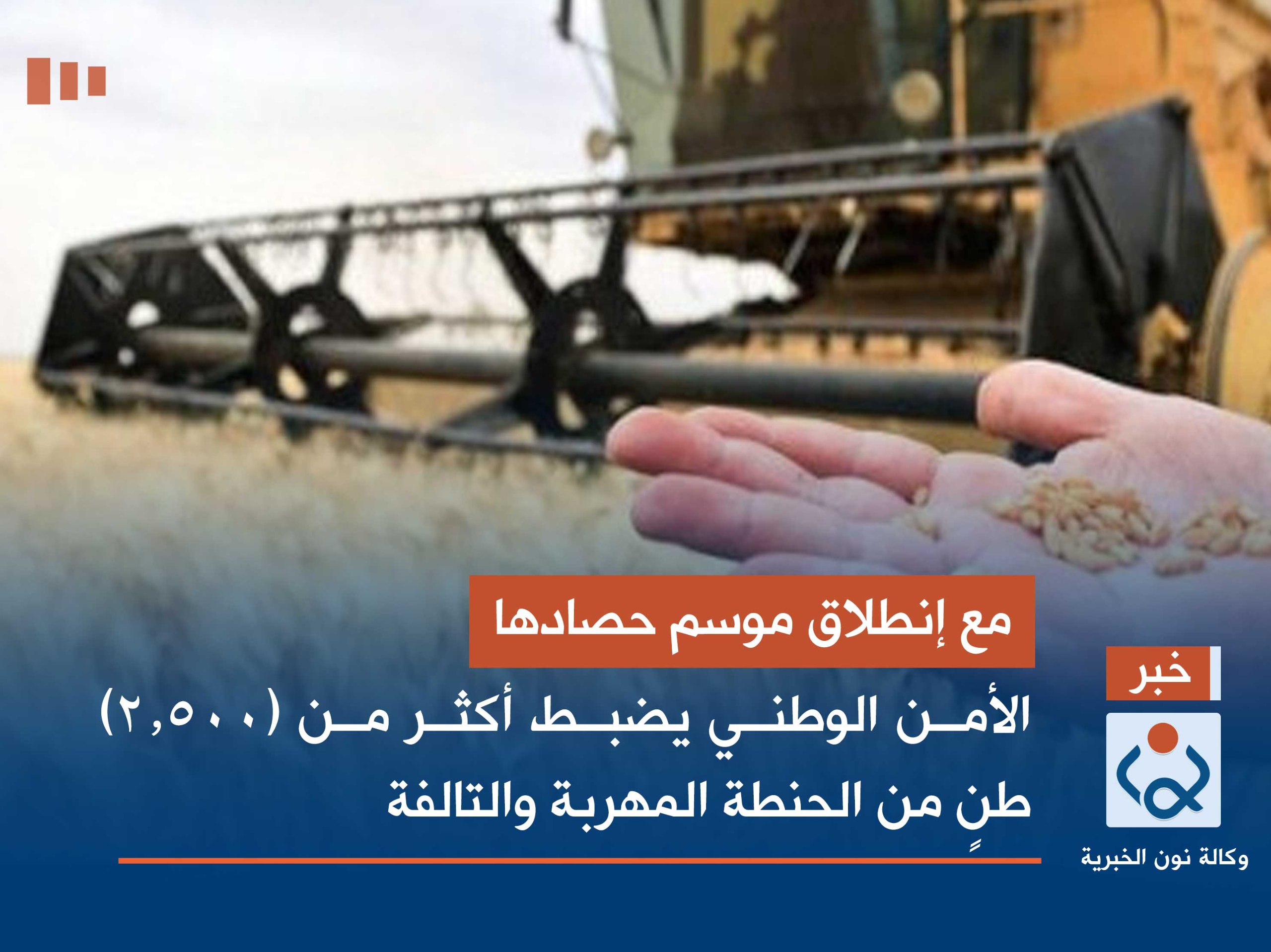 مع إنطلاق موسم حصادها.. الأمن الوطني يضبط أكثر من (٢٫٥٠٠) طنٍ من الحنطة المهربة والتالفة